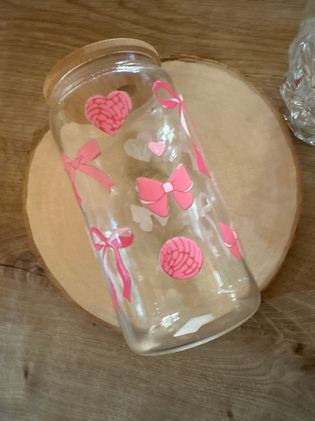 Vaso Lazos y Corazones Fucsia