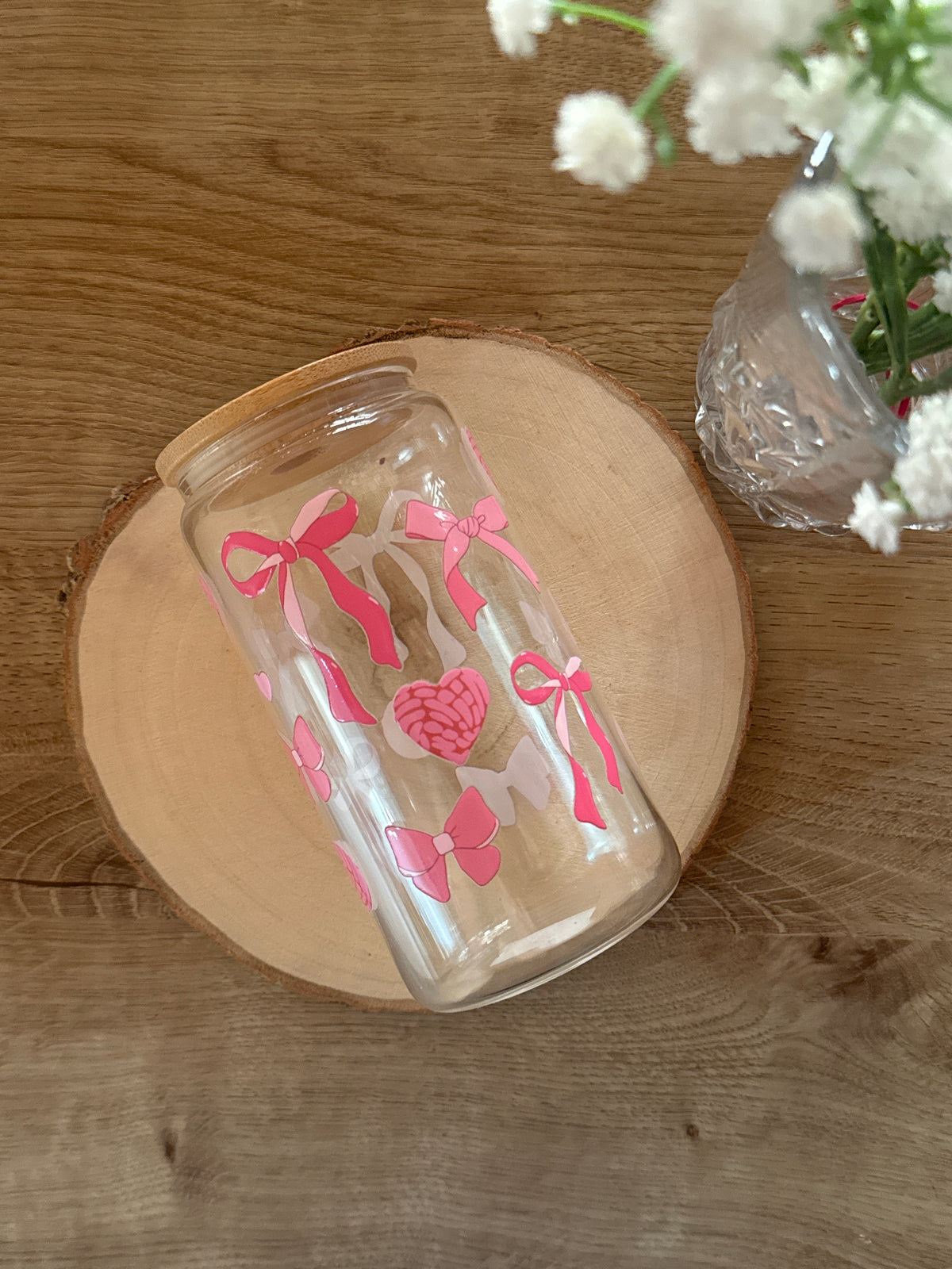Vaso Lazos y Corazones Fucsia